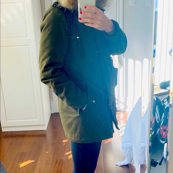 Maje Winter coat with fur trim and leather details - Picture 3 of 5